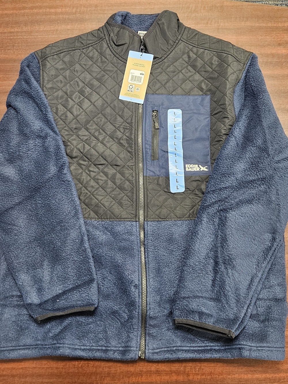 Eddie Bauer Navy & Black Quilted Fleece Jacket